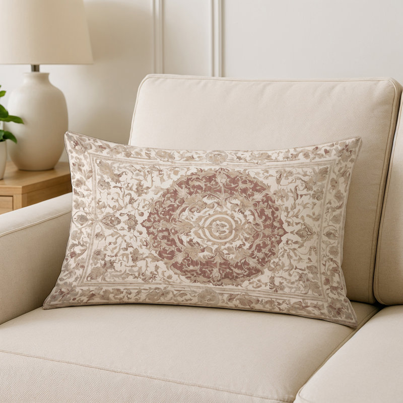 Coussin décoratif intérieur / extérieur gris Modern Modern, Rectangle H 18 po x l 25 po, Beige oriental 1
