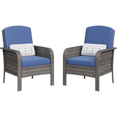 Ensemble de meubles d'extérieur 2 pièces, chaises longues en rotin avec dossier haut et coussins épais, conception en osier durable, tout-temps pour porche, terrasse, jardin et cour