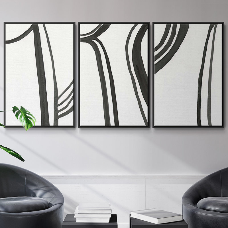 Ensemble de 3 pièces encadrées sur toile sépia et turquoise VI, Noir, H 27 po x l 54 po