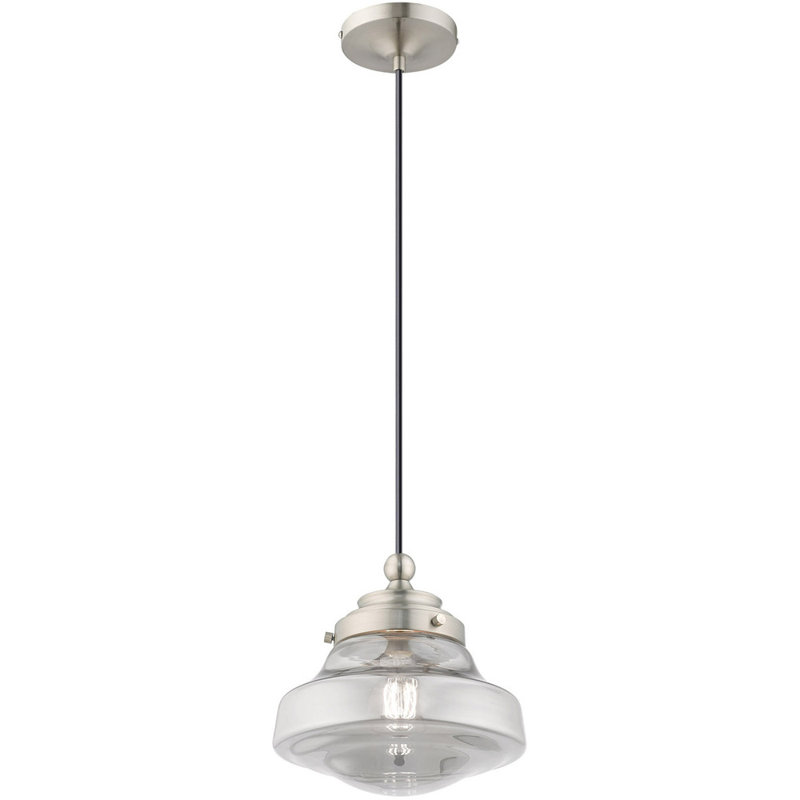Luminaire suspendu style école 1 lumière Madonna, Nickel brossé, Fumée