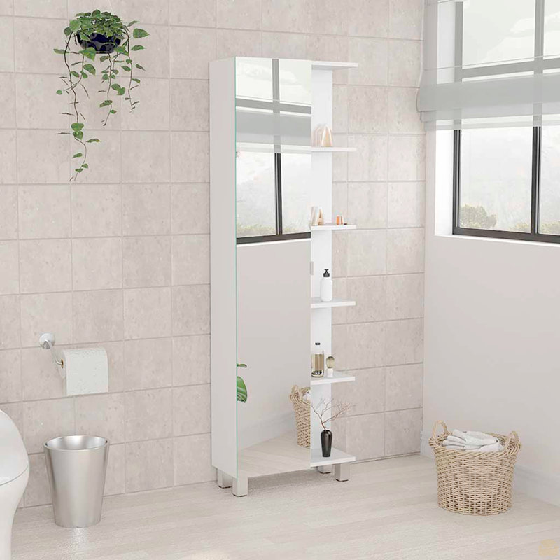 Armoire à linge en miroir, quatre tablettes intérieures, cinq tablettes extérieures