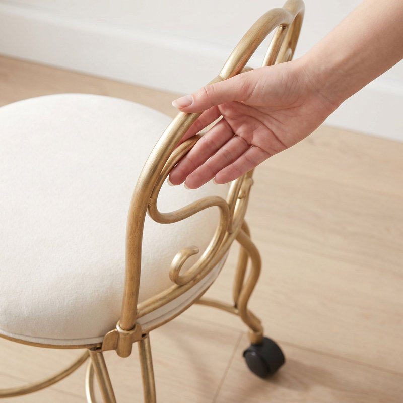 Elegant Gold 18" Vanity Stool with Smooth-Rolling Casters, Bronze