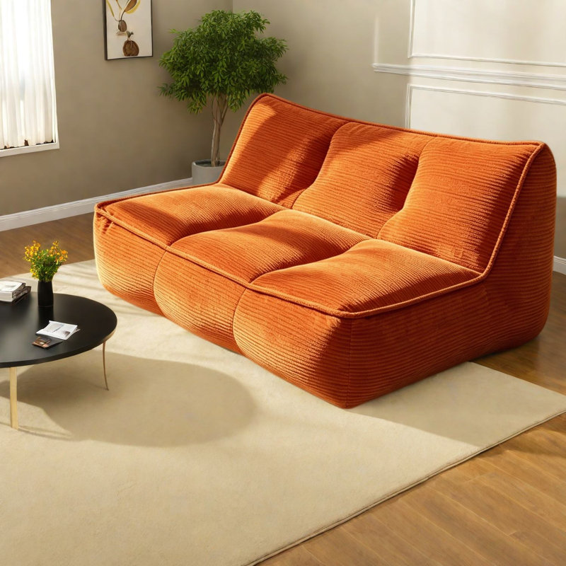Canapé moderne en velours côtelé orange comprimé, 135 x 99 x 66 cm, canapé confortable pour la maison, Orange