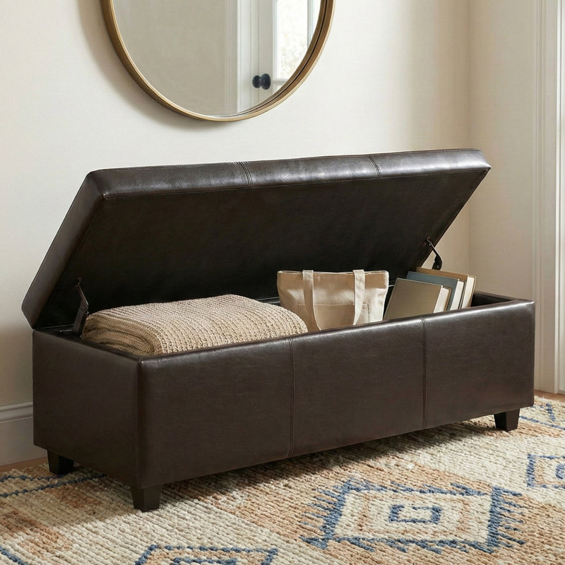 Avalon 48"W Upholstered Contemporary Rectangular Lift-Top Storage Ottoman Bench with High-Density Foam