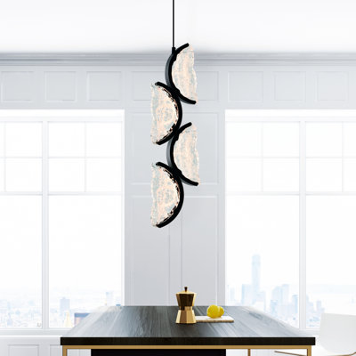Integrated LED 8" Black Modern Mini Pendant with Handmade Textured Glass for Kitchen Island Entryway Island Hallway