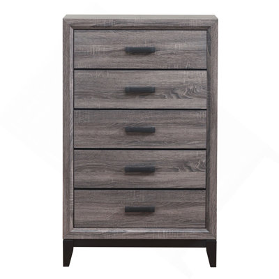 Commode verticale à 5 tiroirs avec poignées en bois patiné et matte