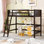 Lit mezzanine simple en bois massif avec échelle (espresso)