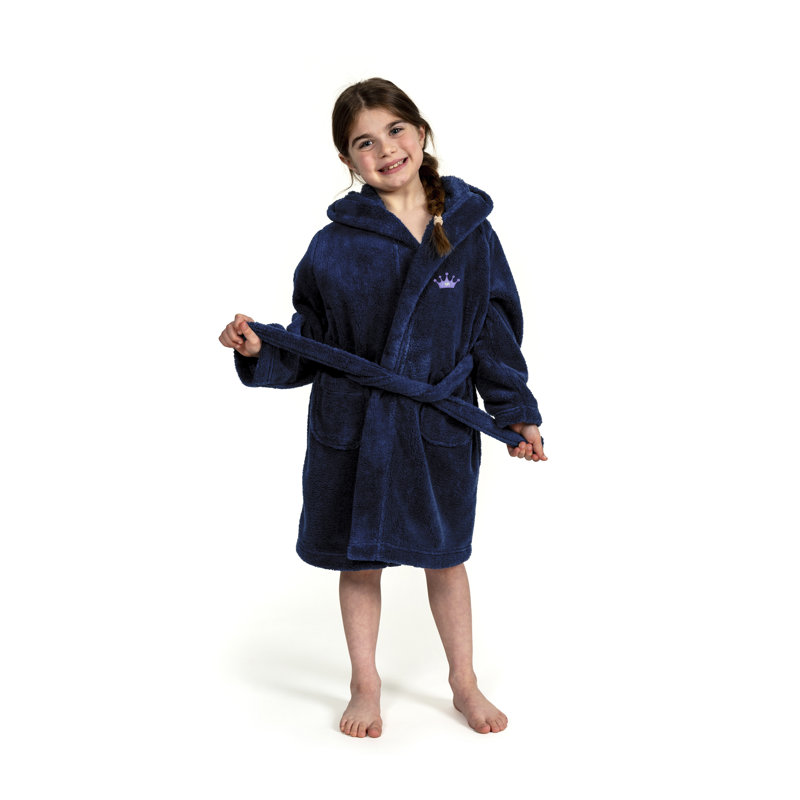 Peignoir à capuche double 100% polyester Linum Kids, Bleu marine / bleu, L