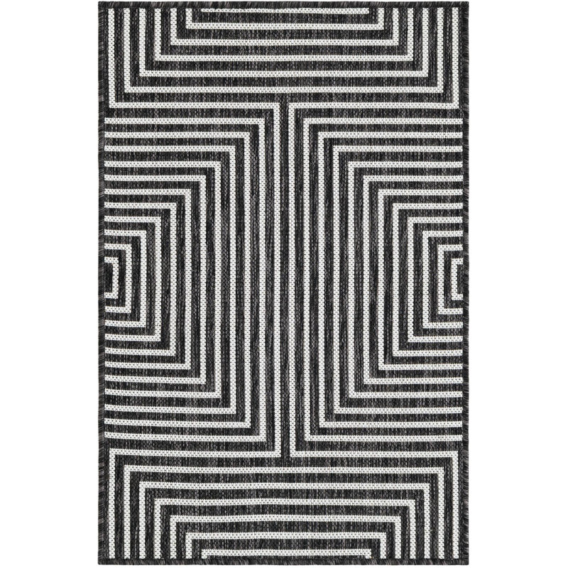Tapis contemporain noir et blanc Odawa, Rectangle 2 pi x 3 pi 1 po