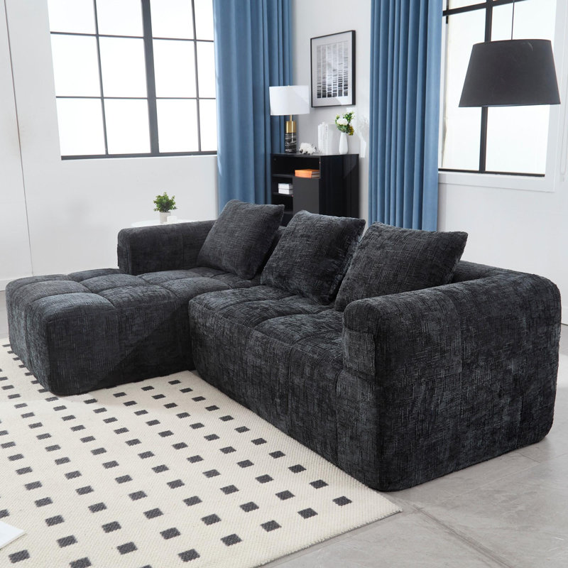 Luxueux canapé rembourré au look élégant, Chenille noir