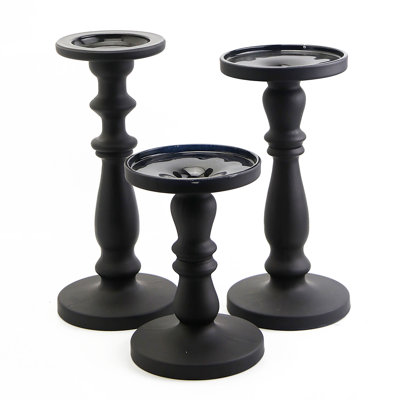 S/3 Matte Black Glass Pedestal L:4.4X4.4X11.75" M:5X5x10.4" S:5X5x7.5"