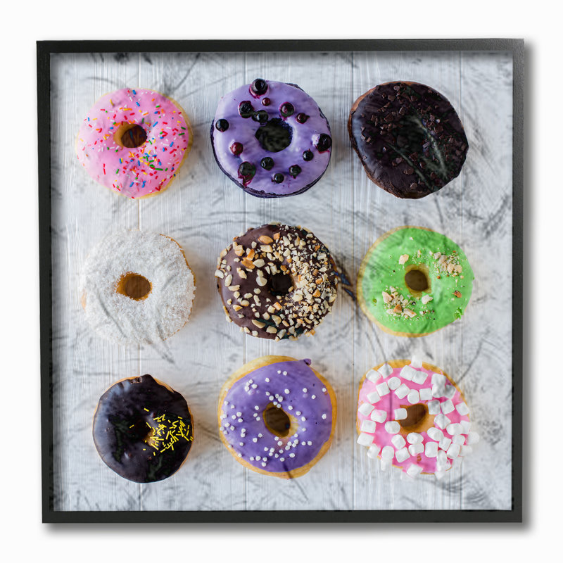 «Colorful Donut Grid», art mural, Giclée encadrée noir minuit, H 12 po x l 12 po x P 1,5 po