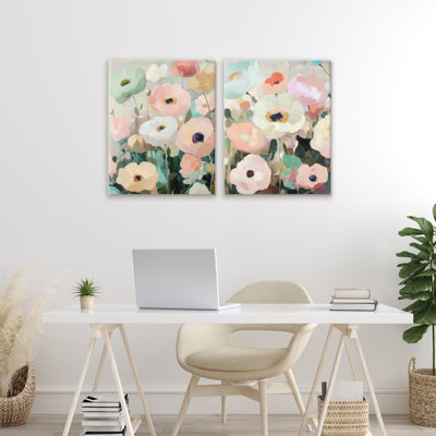 Ensemble de 2 toiles Minty Garden Flowers, design par Annabelle Hall