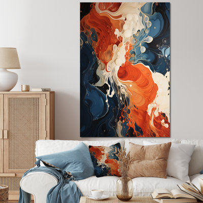Encre liquide bleue et orange VI - Art mural abstrait