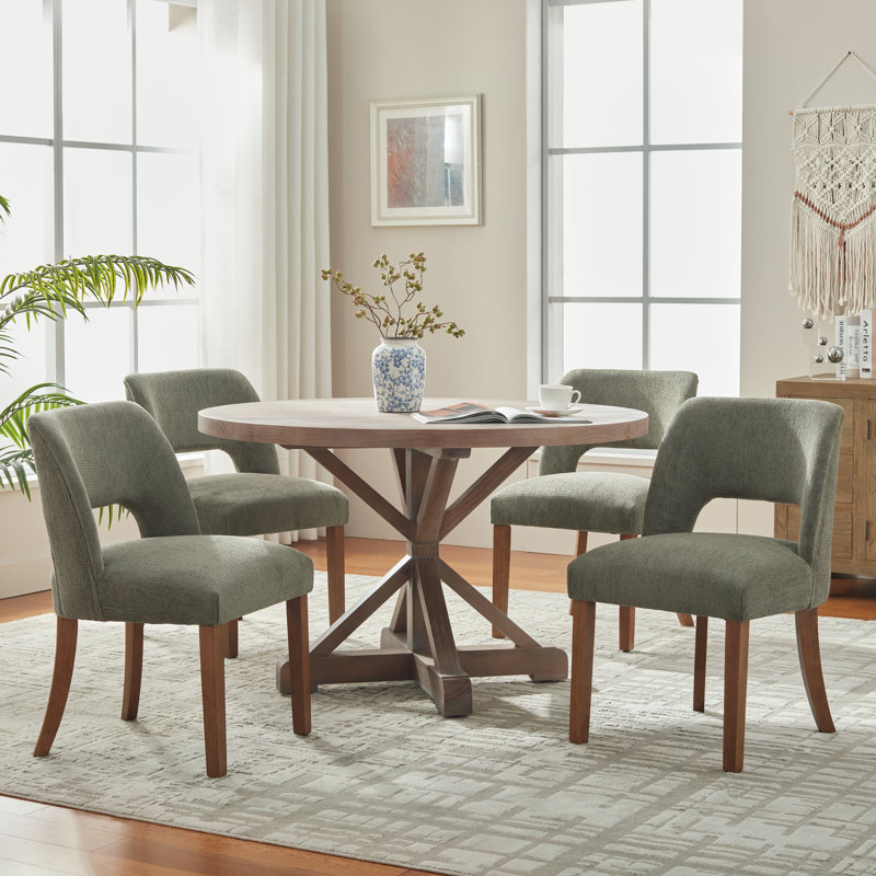 Upholstered Dining Side Chairs Set of 4, Chenille Gray Green