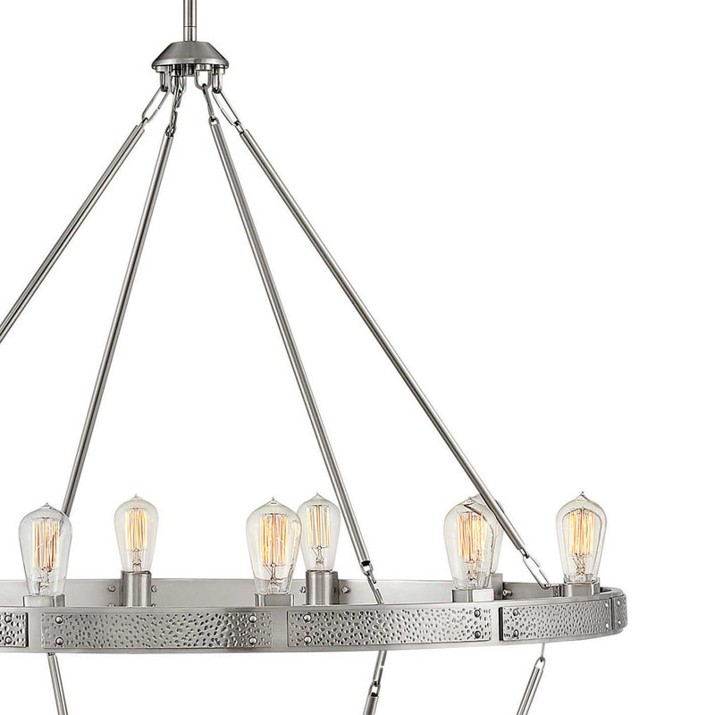 Lustre étagé unique à 20 lumières Everett, Nickel brossé