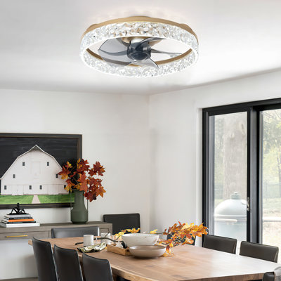 Ventilateur de plafond extra-plat Depuley 40 cm avec éclairage, silencieux, application et télécommande, DEL 3 CCT à intensité variable, montage encastré pour chambre, couleur or