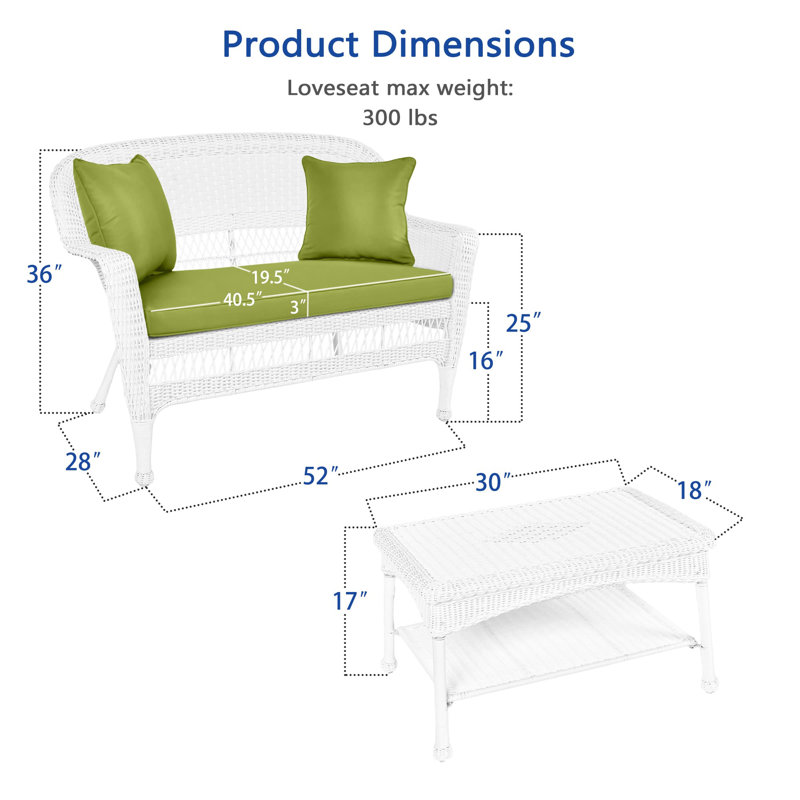 Nathanael 2 - Person Patio Conversation Set with Cushions, Green, White