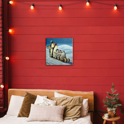 Sleigh Ride Snowy Penguins Canvas, design by Lucia Heffernan