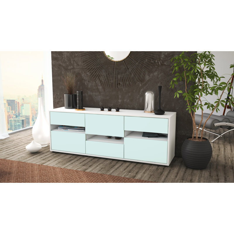 Yandell Unfinished TV Stand for TVs up to 60", Light Blue / Matte White
