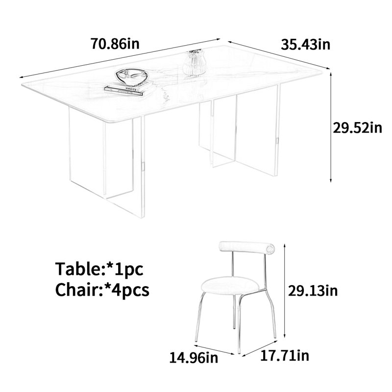 French Levitation Dining Table, 29.52" H x 70.86" L x 35.43" W