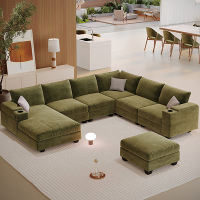 121"Oversized Modular Sectional Sofa With Storage Ottoman, U-Shaped Deep Seating Sofa With Chaise For Living Room