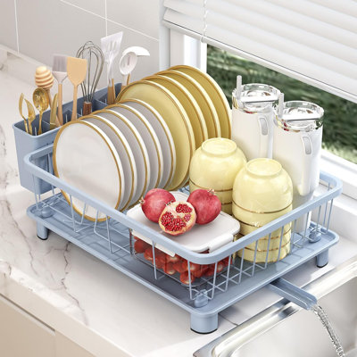 Séchoir à vaisselle de qualité supérieure pour comptoir de cuisine avec porte-ustensiles, conception peu encombrante, fabrication robuste antirouille, système de drainage efficace, cadeau idéal pour les chefs à domicile