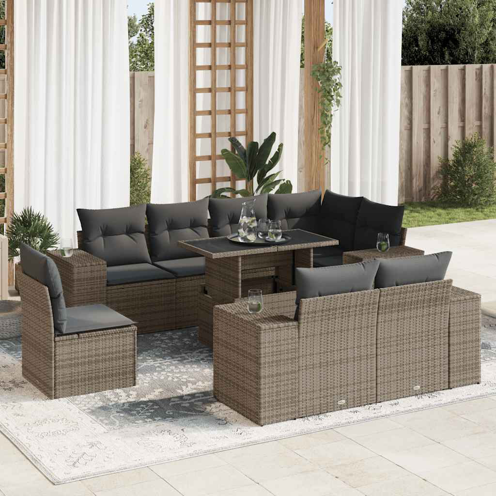 Vidaxl 9-Tlg. Garten-Sofagarnitur Mit Kissen Beige Poly Rattan