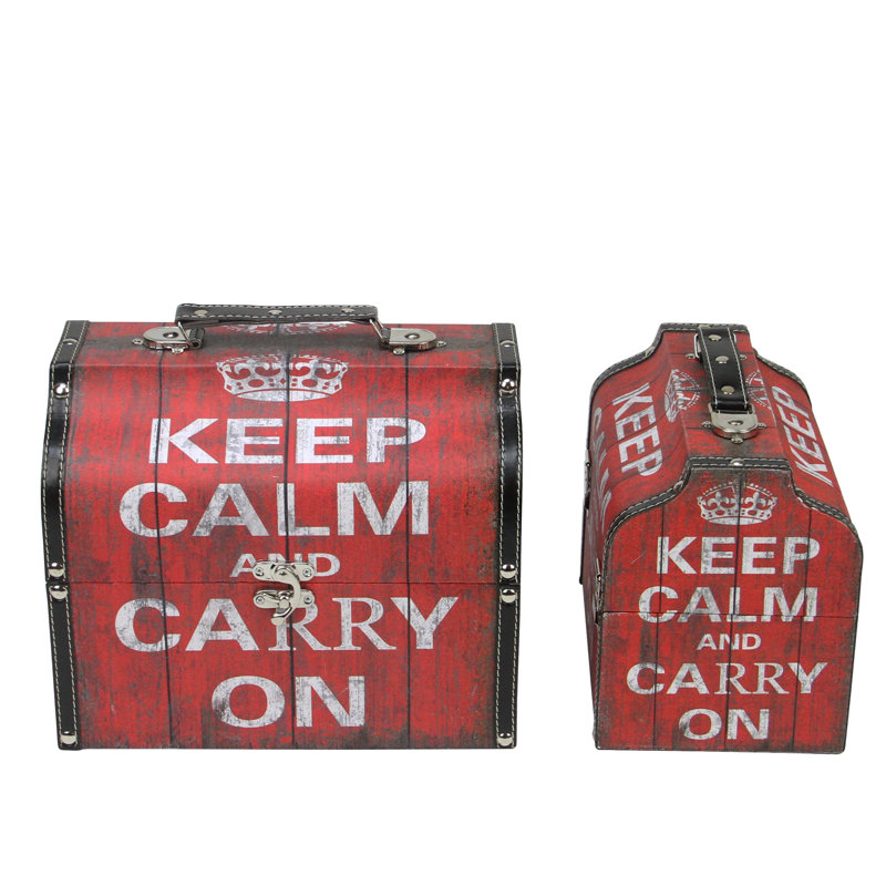 Red and White Keep Calm and Carry On Decorative Wooden Storage Box