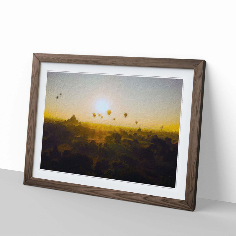 Hot Air Balloons over Bagan in Myanmar - Framed Print, 36cm H x 48cm W x 2cm D, Walnut Framed