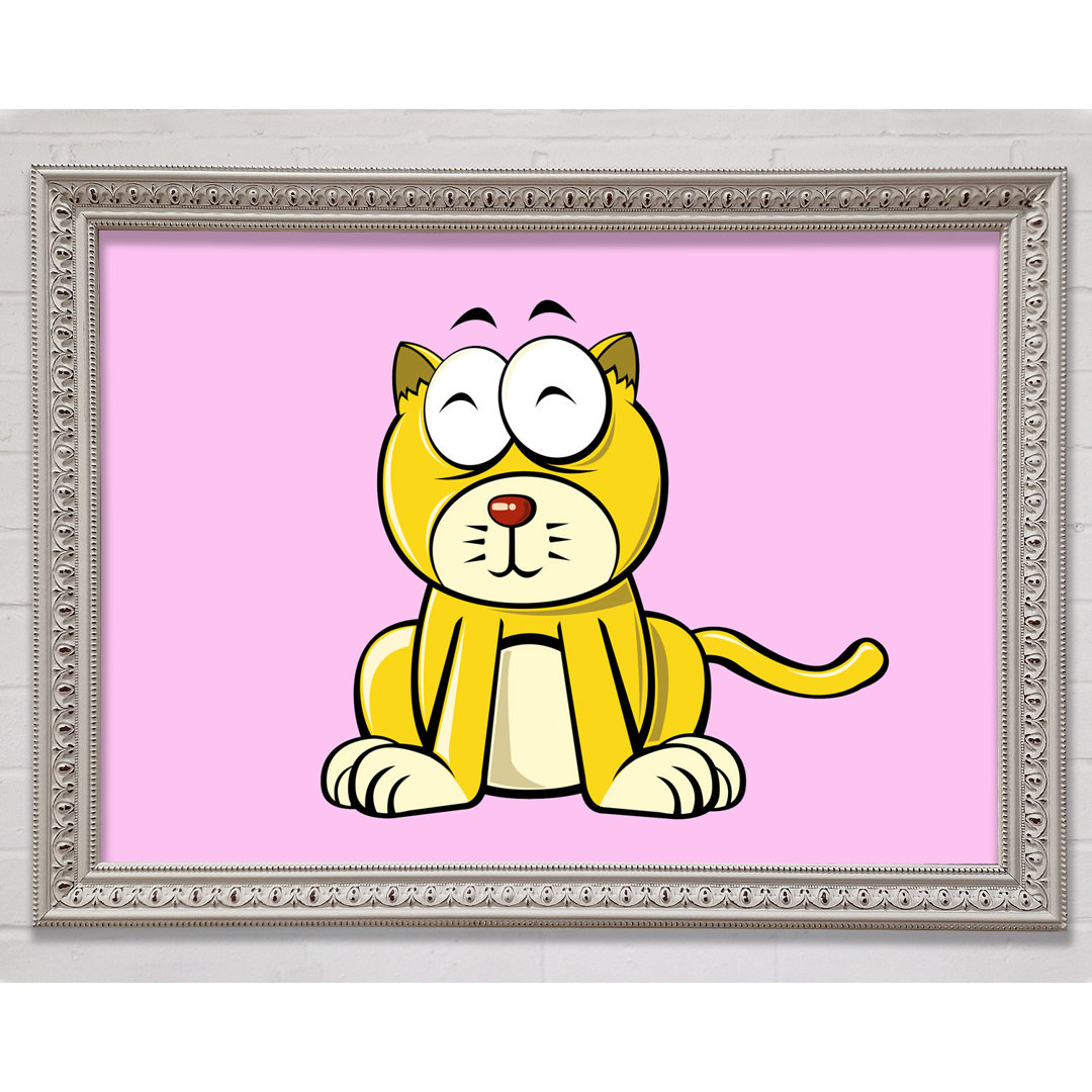 Gerahmtes Wandbild Happy Cat Sitting White