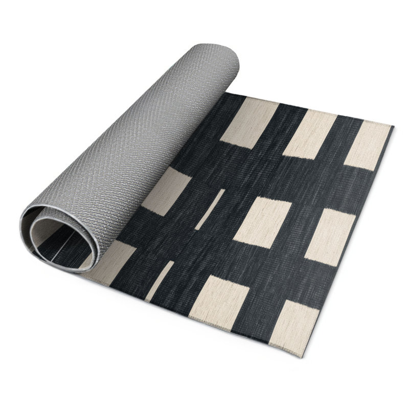 Tapis intérieur / extérieur noir à carreaux, Rectangle 5 pi x 7 pi