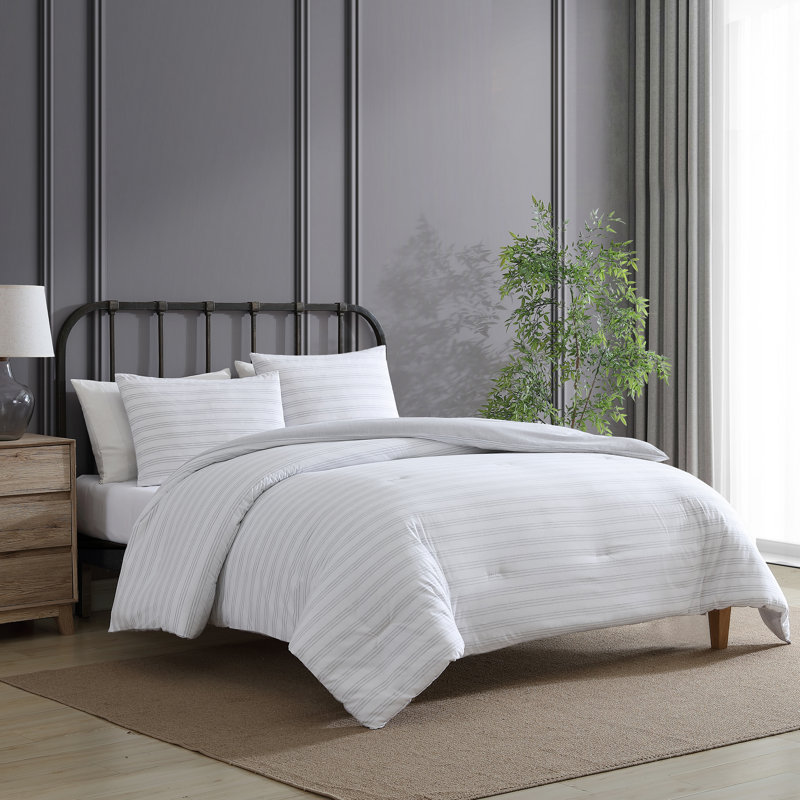 Ensemble d'édredon réversible en mélange de coton Easy Eco, Gris, Édredon simple + 1 taie décorative