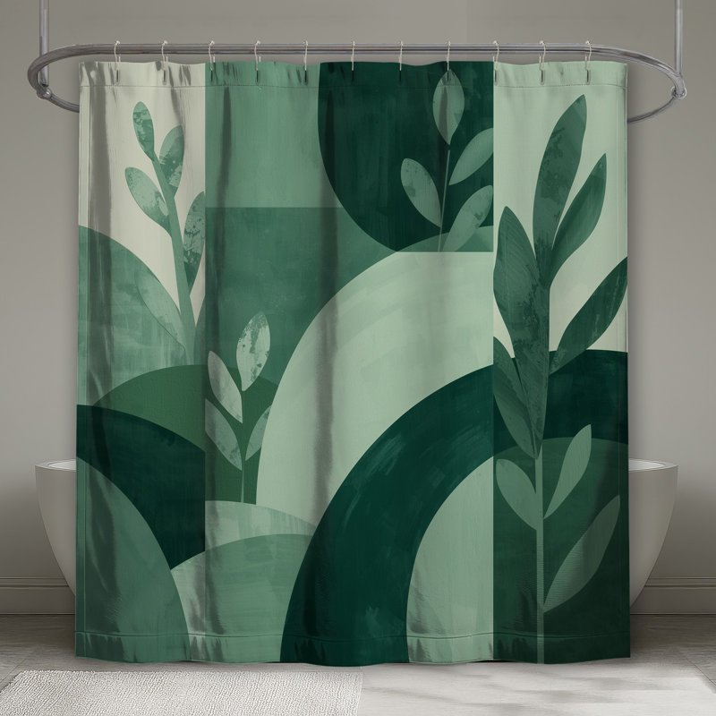 Rideaux de douche à motif géométrique vert extra long, L 70 po x H 84 po