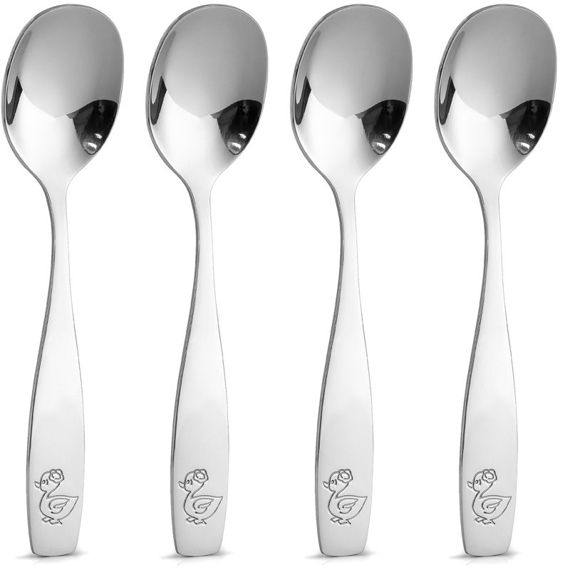 Zulay Kitchen Flatware Set Stainless Steel Spoons for Children - 4 Piece Set Spoons (4 Spoons)
