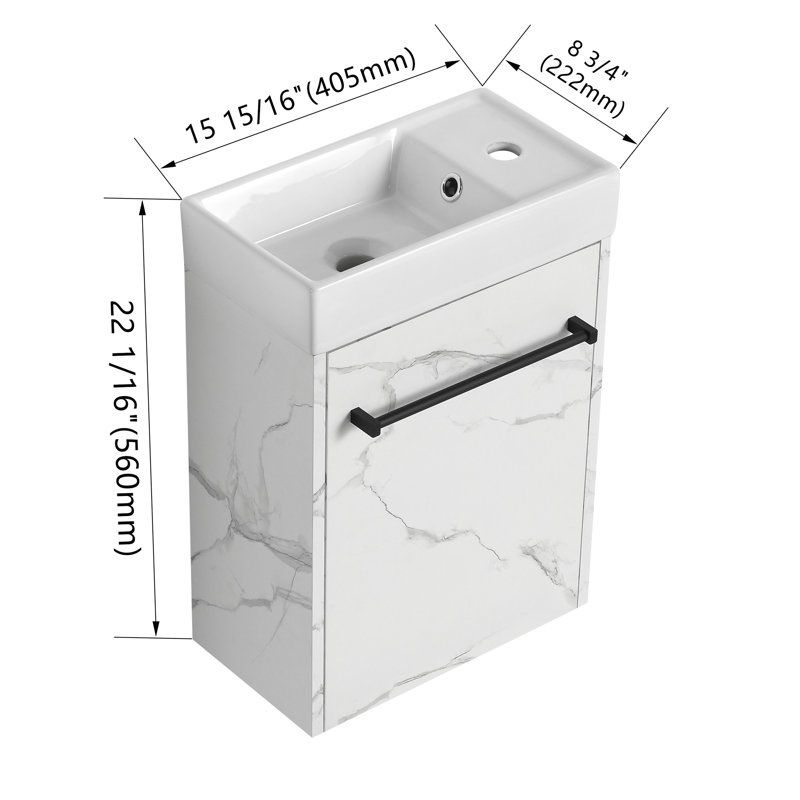 Meuble-lavabo mural flottant 16 po avec lavabo en céramique