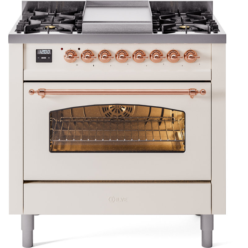 ILVE Nostalgie II 36 Dual Fuel Range, knobs, Stainless Steel/Copper, Natural Gas