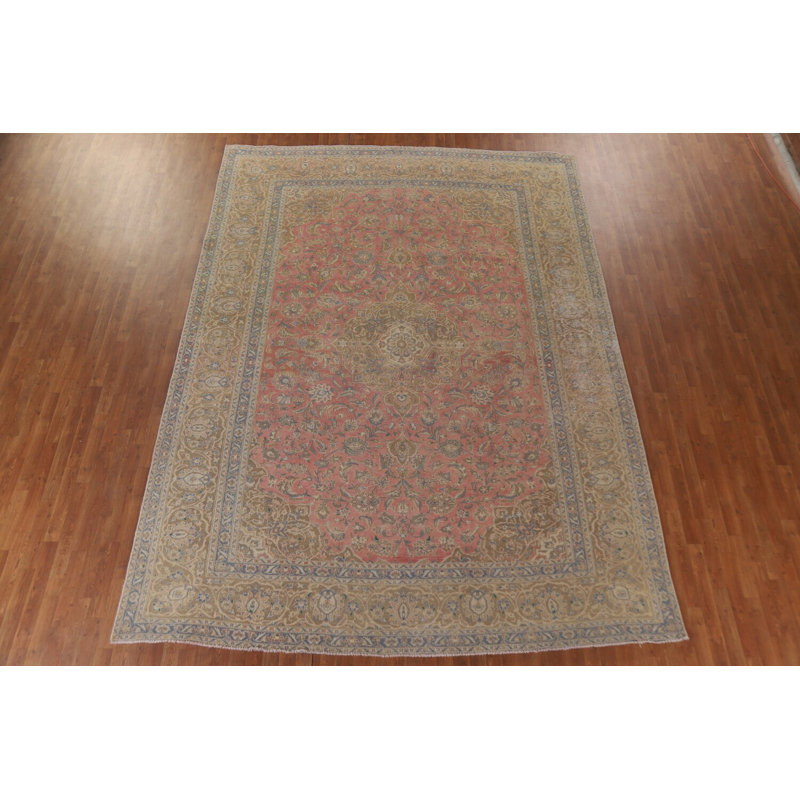 Tapis traditionnel rose à motif floral 10 x 13