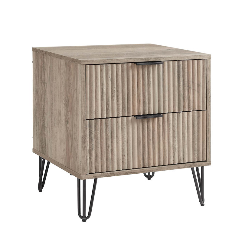 20-Inch Rustic Gray Fluted 2-Drawer Nightstand