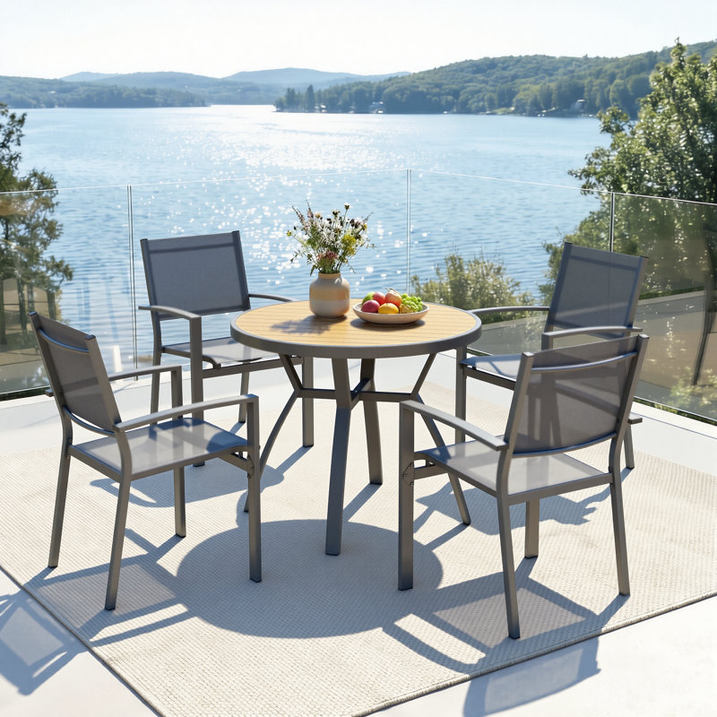 Ensemble repas pour 4 personnes avec table ronde en aluminium 4 personnes