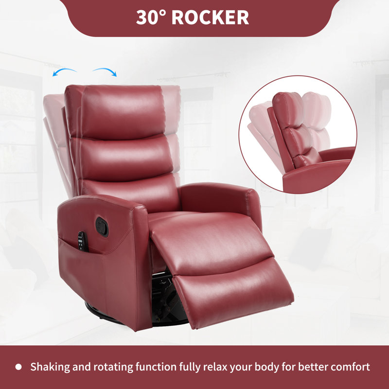 Heat Massage Manual Recliner Chair With Rocker And Swivel In Fabric For Living Room, Red
