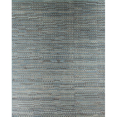 Geometric Hand-Knotted Wool Blue Area Rug
