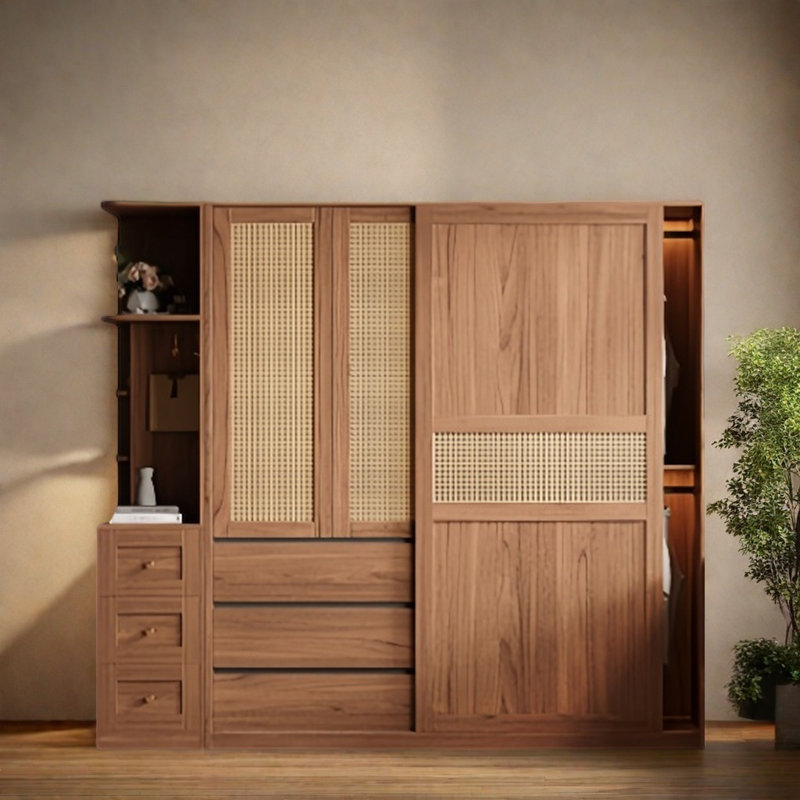 Garde-robe coulissante simple et élégante en osier, H 78,74 po x l 70,87 po x P 23,62 po