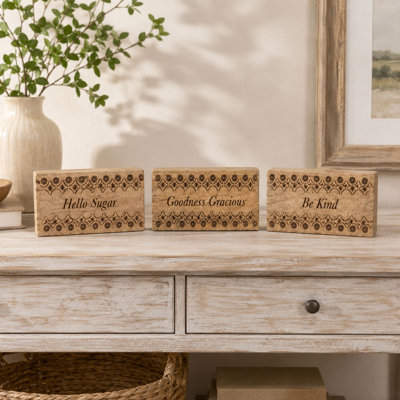 Mango Wood Inspirational Word Blocks Set of 3