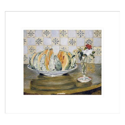«Still Life of a Melon and a vase of Flowers» par Pierre-Auguste Renoir, impression giclée encadrée