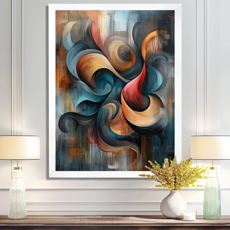 Nykeema - Abstract Wall Art Living Room, H 20 po x l 12 po, Picture Framed, Blanc