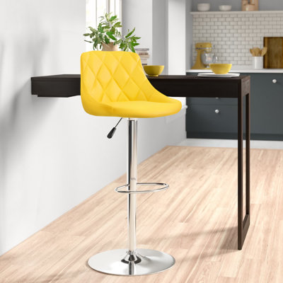 Hilia Vinyl Bucket Seat Adjustable Height Barstool with Diamond Pattern Back