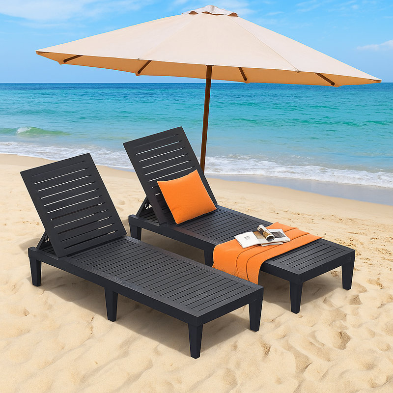 Murlin Outdoor Chaise Lounge, Black, 2