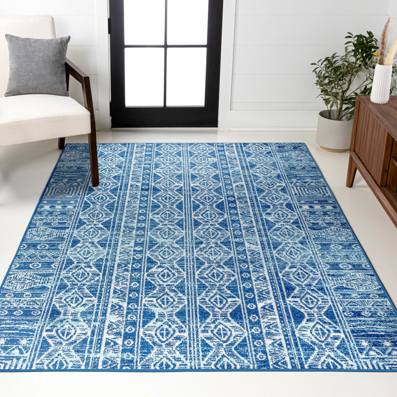 Tybalt Modern Persian Boho Vintage Tribal Blue/Gray Rug, Rectangle 3' x 5'