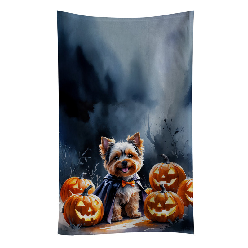 Yorkshire Terrier Puppy Halloween Kitchen Towel, Yorkshire Terrier